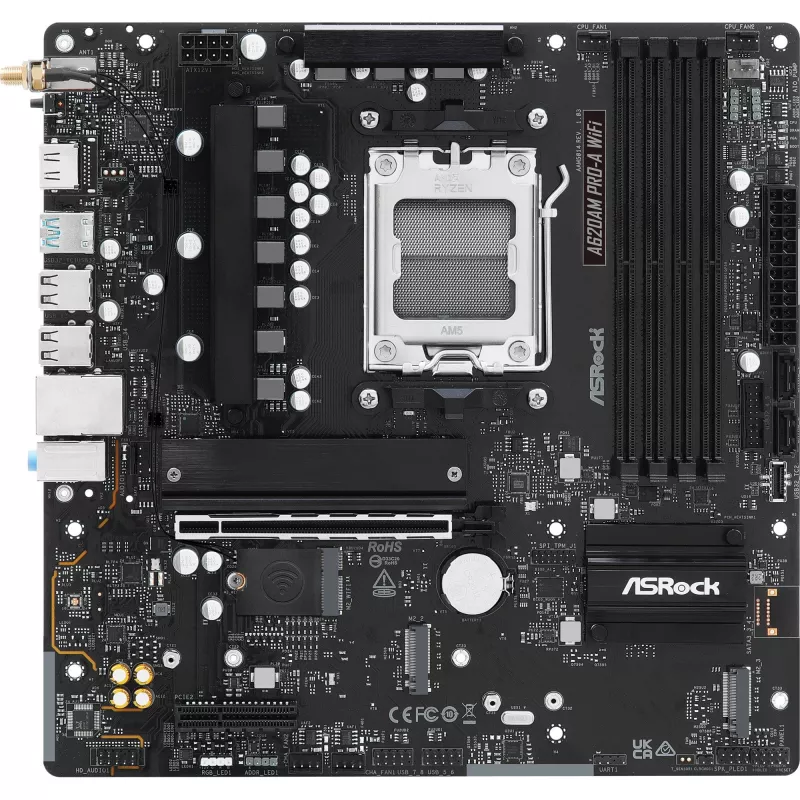 Placa base ASRock A620AM Pro-A WiFi AM5 mATX — AMD A620, socket AM5, DDR5 hasta 256 GB, Wi‑Fi 6E, 2.5Gb LAN, HDMI 2.1