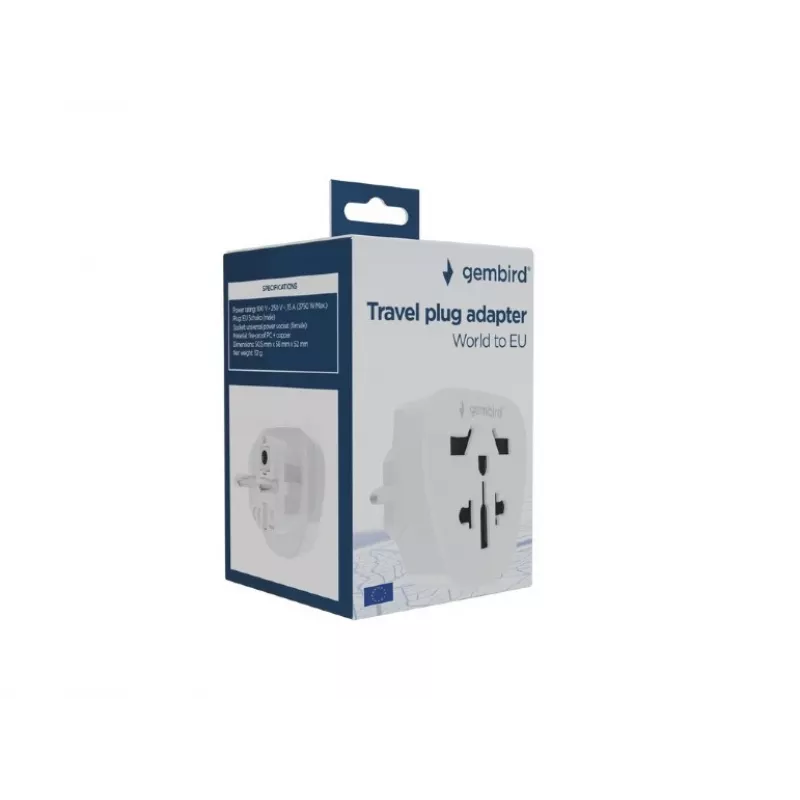 Adaptador de enchufe de viaje GEMBIRD A-AC-EUMINTF — universal a EU, 15A