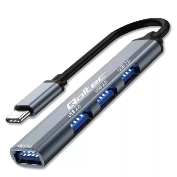Hub USB QOLTEC 53792, USB-C 3.1 a 4 puertos (USB 3.0 x1, USB 2.0 x3)