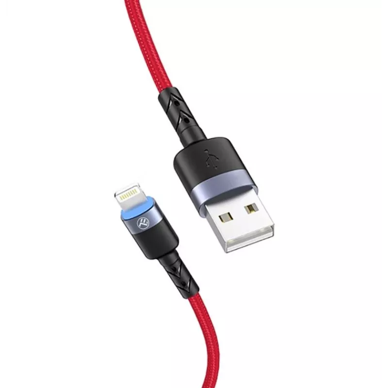 Cable de datos USB a Lightning Tellur, 3A, 1,2 m, indicador LED, rojo