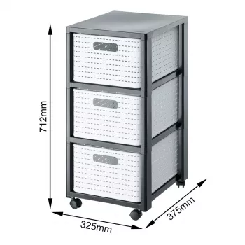 Unidad de cajones Rotho Country Gris Blanco, 3 cajones, Tecnopolímero, 325×712×375 mm, antracita/blanco, con ruedas de transporte