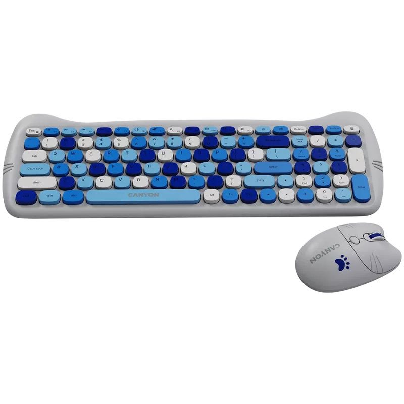 Conjunto de teclado y ratón inalámbricos CANYON HSET-W6 Kitty Edition AAA AA azul
