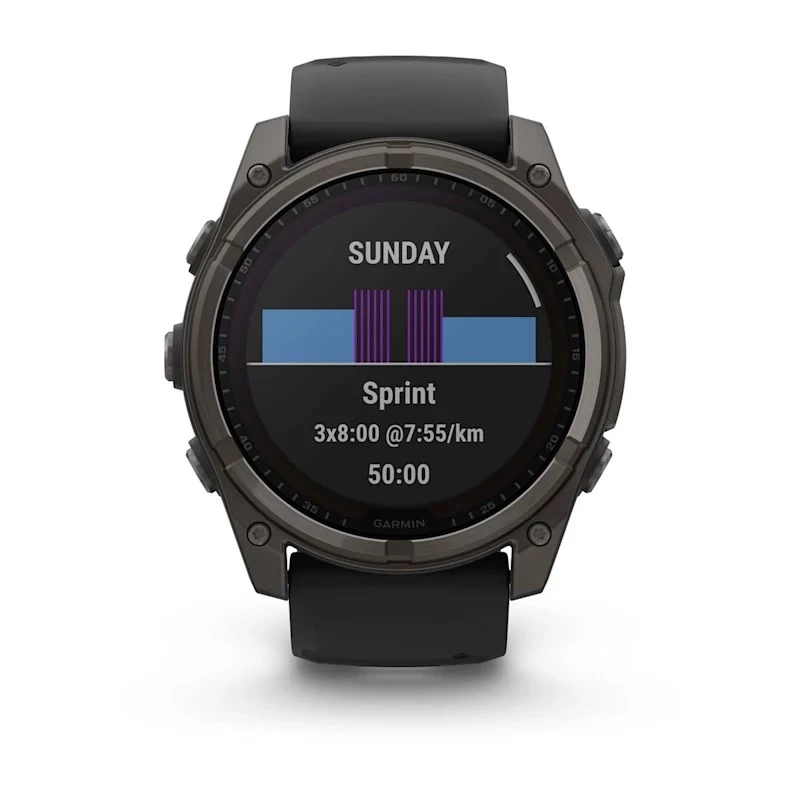 Garmin fenix 8 Solar Sapphire reloj inteligente 51 mm, 1,4" AMOLED 280 x 280 pantalla táctil, GPS, Wi-Fi, titanio, correa de silicona negra