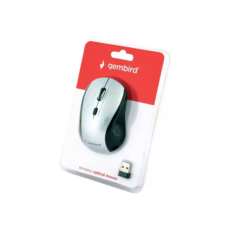 Ratón óptico inalámbrico Gembird MUSW-4B-02-BS, RF, ambidiestro, 1600 DPI, 4 botones, plata/negro