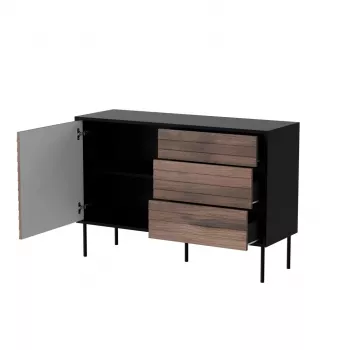 Cómoda cama meble CORTINA 1D3S 120x40x81 cm, negro/nogal, 3 cajones, aglomerado