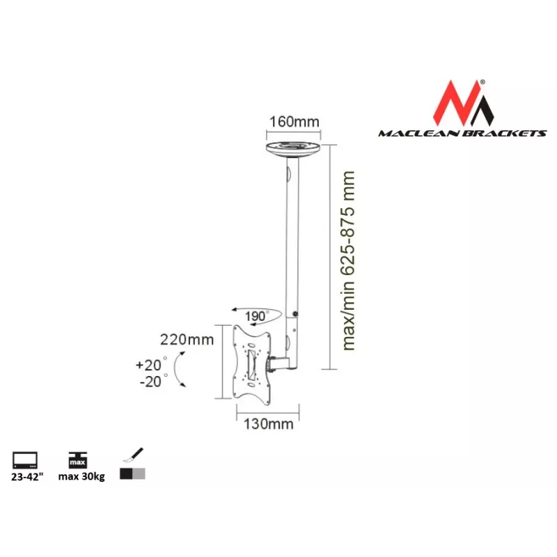 Soporte de techo ajustable Maclean MC-504A S 23-42 30kg