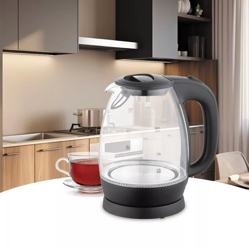 Hervidor de agua eléctrico de cristal Maestro MR-063-Negro, 2200 W, cuerpo de cristal, base inalámbrica