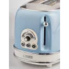 Tostadora Ariete 155 Design 2 rebanadas con cestas para sándwich, 6 niveles de tostado, 810 W, carcasa de acero inoxidable, bandeja recogemigas extraíble, azul pastel