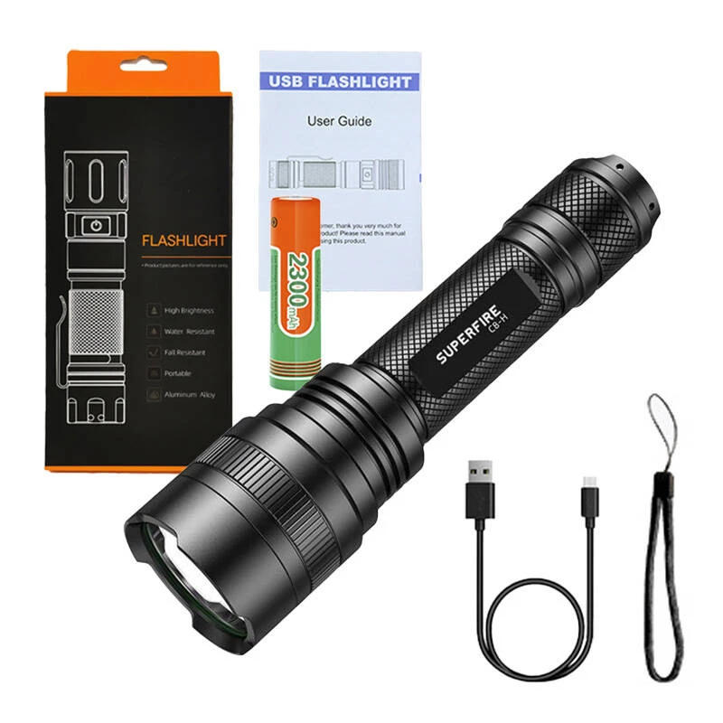 Linterna Supfire C8-H — 1200 lm, recargable por USB, alcance 250 m
