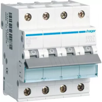 Hager MCN616 interruptor automático magnetotérmico miniatura tipo C 4P 4 módulos (MCN616)
