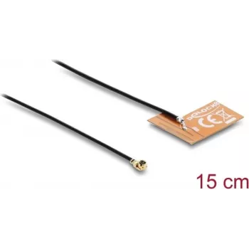 Antena DELOCK 2,4 GHz conector macho I-PEX MHF® I omnidireccional 2–3 dBi con cable FPC de 15 cm para montaje interno adhesivo