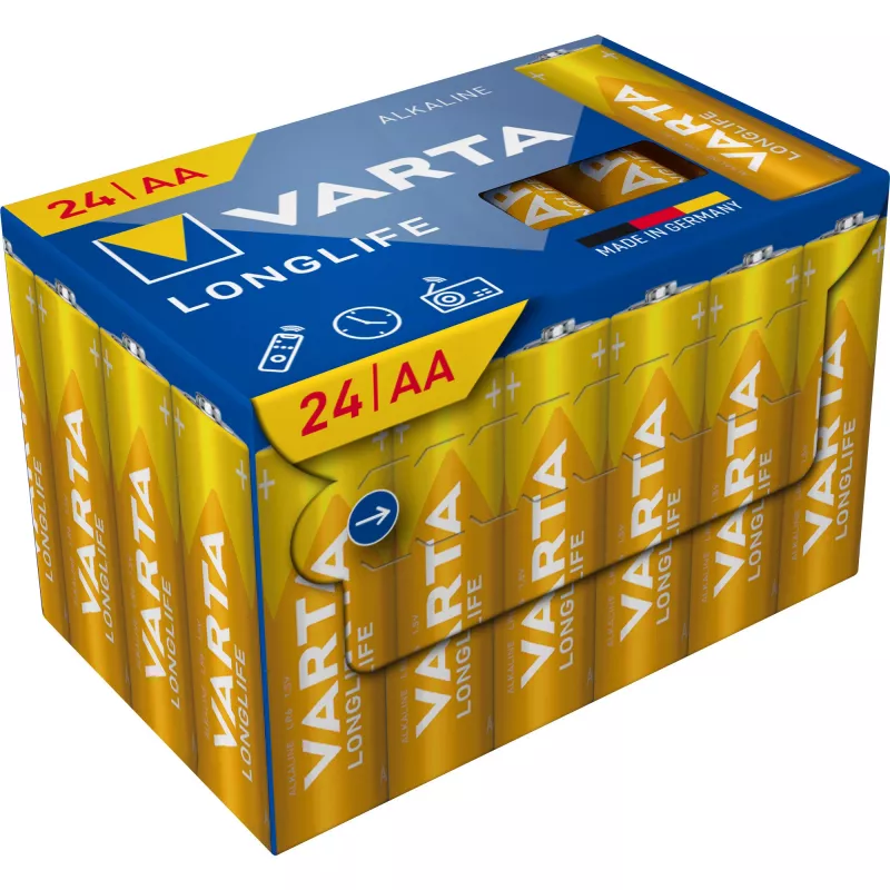 Varta Longlife AA (Mignon) LR6 pilas alcalinas 4106301134, 1,5 V, Cube pack de 24 uds.