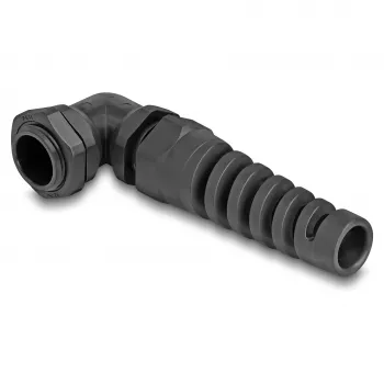 Prensaestopas DeLOCK 90° en ángulo PG11 negro con alivio de tracción