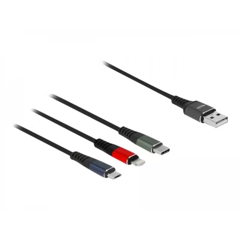 Delock - Cable Lightning, solo para carga - USB macho a Micro-USB Type B, Lightning, USB-C macho - 1,0m - Negro (87277)