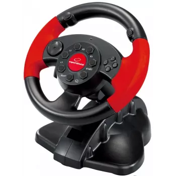 Volante ESPERANZA EG103 mando gaming — PC/PS2/PS3, 13 botones, vibración, sensor de aceleración, negro/rojo