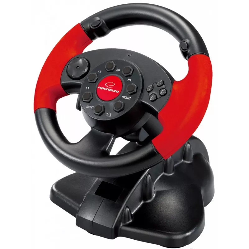 Volante ESPERANZA EG103 mando gaming — PC/PS2/PS3, 13 botones, vibración, sensor de aceleración, negro/rojo