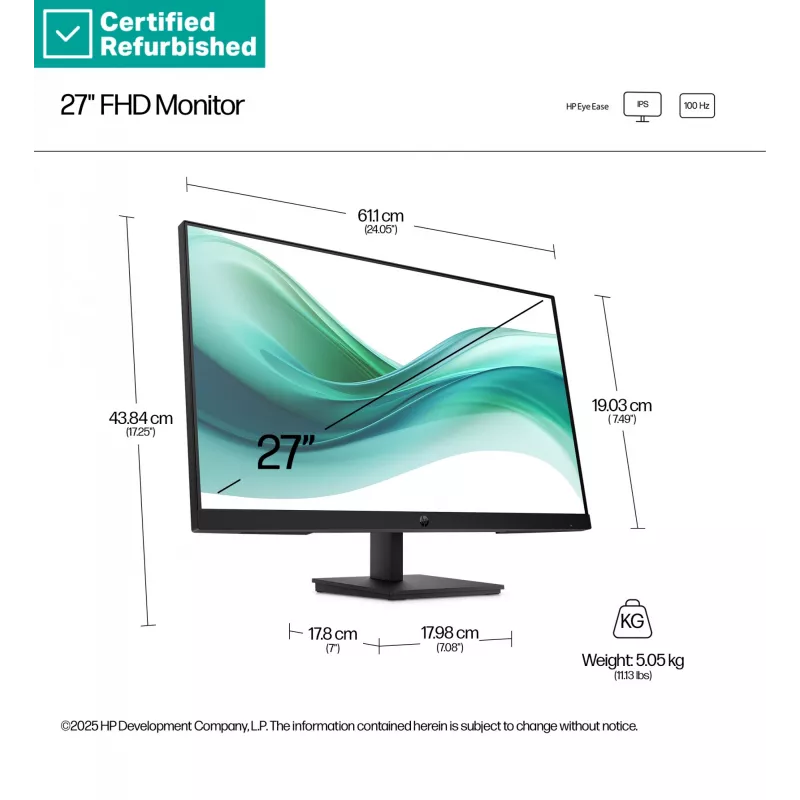 RENEW SILVER HP 327pf Series 3 Pro monitor FHD - 27 pulgadas 1920x1080 FHD 250 nits 100Hz AG, IPS, HDMI/VGA/DisplayPort, inclinable, 1 año de garantía
