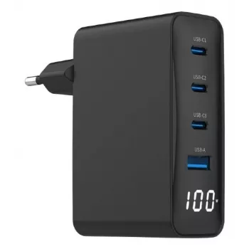 Gembird TA-UC-PDQC100LCD-01-BK Cargador para dispositivos móviles, portátil, smartphone, negro, carga rápida AC, interior