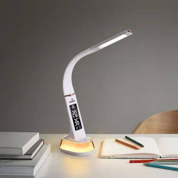Lámpara de escritorio Hawk HW-LAMP05 blanca LED ajustable — lámpara de trabajo LED compacta con brazo ajustable