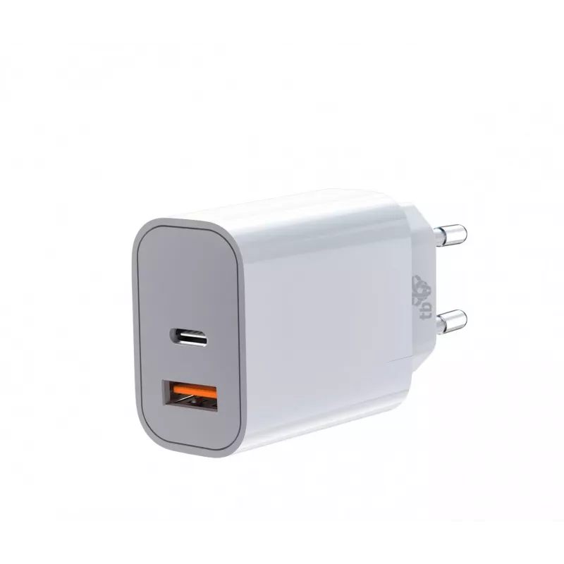 Cargador universal 2x3A USB C + USB A Power Delivery blanco