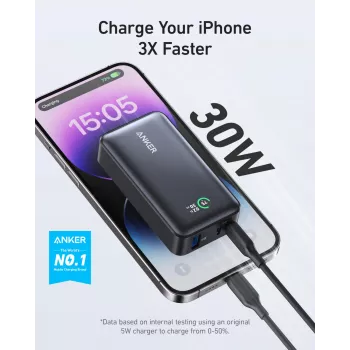 Anker PowerCore 533 - Batería externa - 10000 mAh - 30 vatios - 3 A (24 pines USB-C) - Negro (A1256G12)