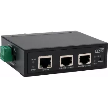 Servidor de dispositivos serie Exsys EX-61002 — 2x RS232/422/485, incluye fuente de alimentación