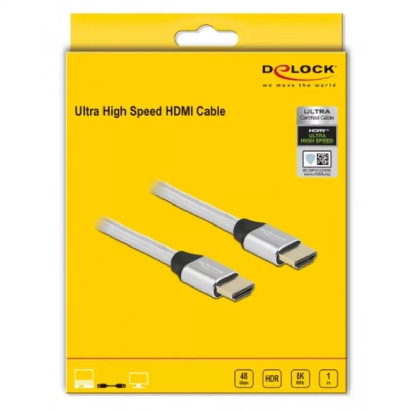 Cable HDMI DeLOCK Ultra High Speed 48 Gbit/s 8K 60 Hz Plata 1 m
