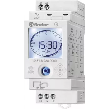 Finder 12.51.8.230.0000 interruptor horario electrónico, 1 canal, programa diario/semanal, 16 A, 230 V AC, blanco