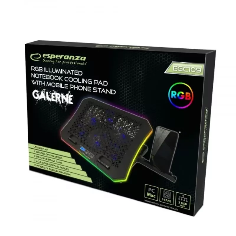 Base refrigeradora para portátil Esperanza GALERNE 48,3 cm (19 pulgadas) 2100 rpm Negra