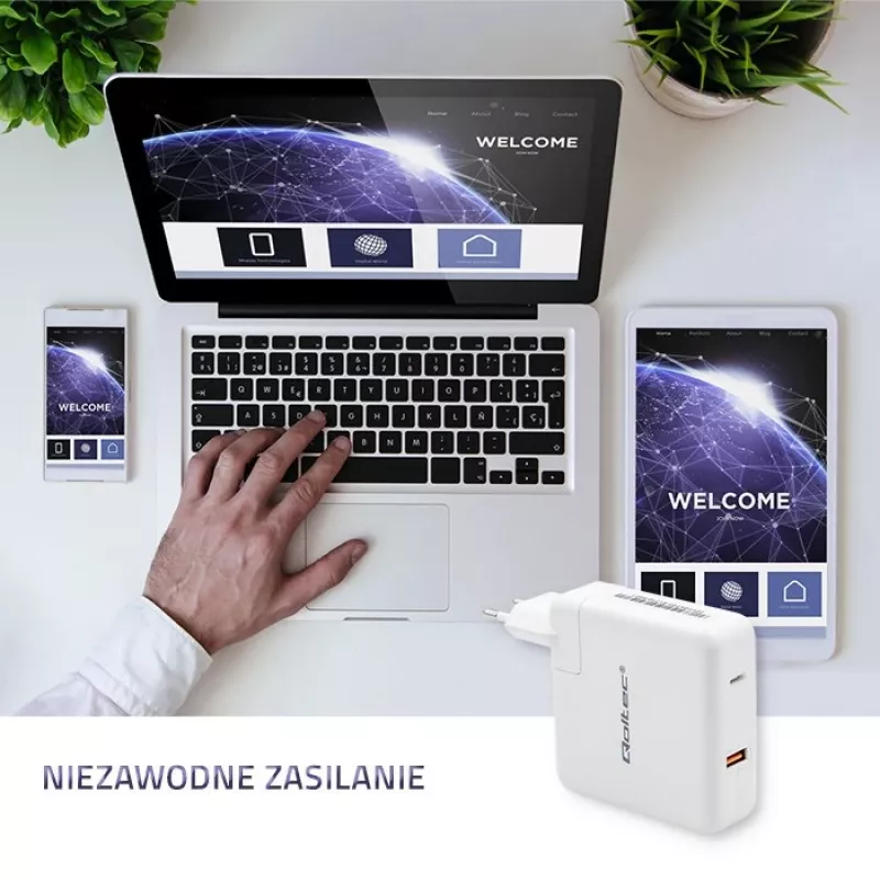 Qoltec Cargador GaN FAST 108W | 5-20V | 3-4.7A | USB C | blanco