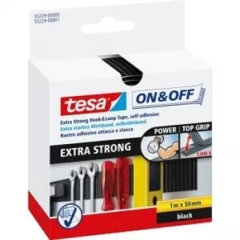 Cinta velcro Tesa 1m x 50mm on&off extra fuerte negra 55229