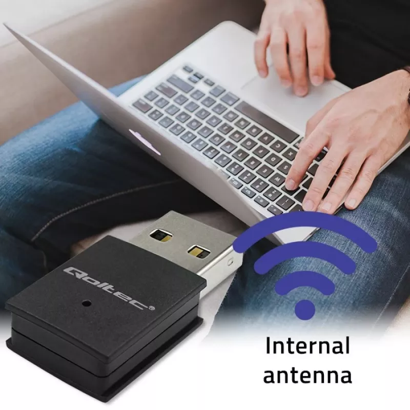 Adaptador USB Wi-Fi mini inalámbrico compacto QOLTEC 57007 – Single-Band 2,4 GHz, hasta 150 Mbit/s, antena interna