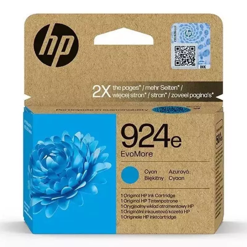 HP 924e EvoMore cartucho de tinta original cian, rendimiento alto (XL), cian, 1 unidad, 800 páginas, pack individual