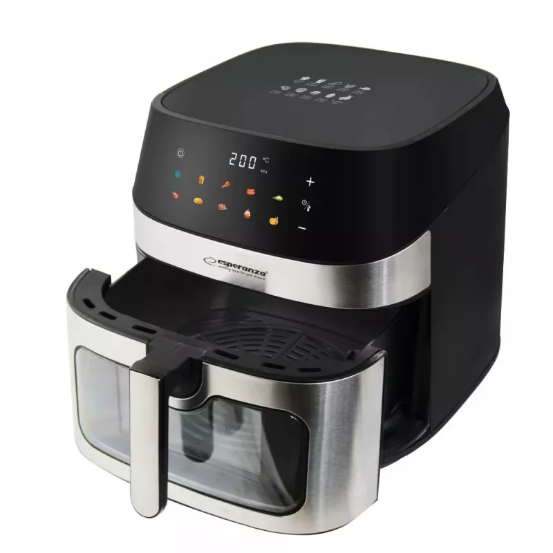 Freidora de aire ESPERANZA EKA005, capacidad de 8 L, 1600 W, control táctil, 10 programas, acero inoxidable, negra