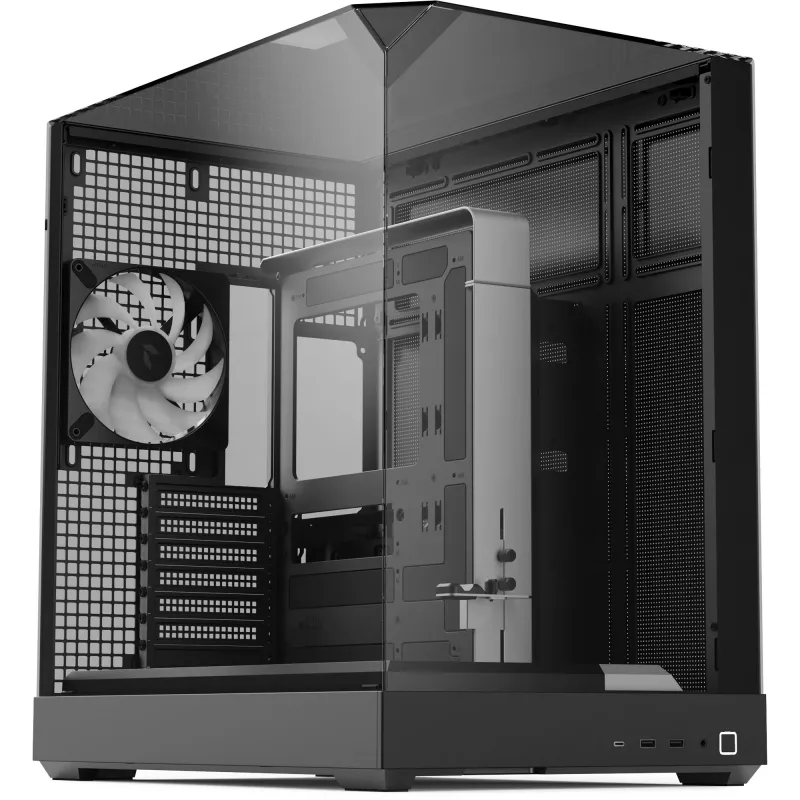 Caja de torre APNX V2 con tres paneles de cristal templado, negra