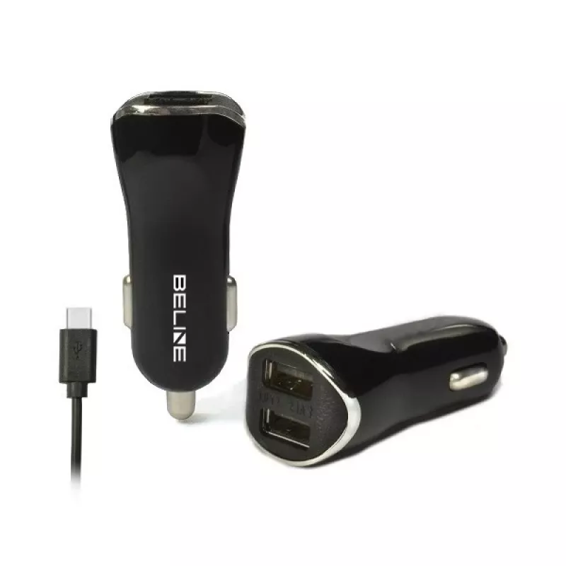 Cargador de coche 2xUSB + USB-C 2,1A negro