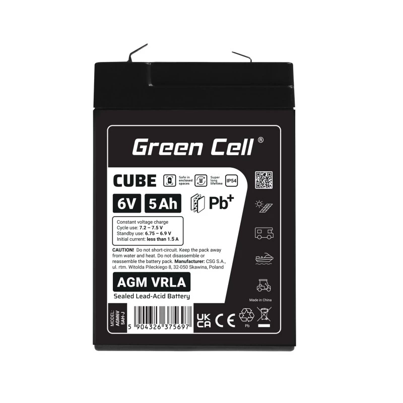 Batería para SAI de plomo-ácido sellada Green Cell AGM6V5AH-J 6 V 5 Ah