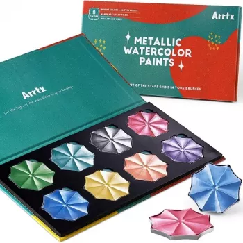 Acuarela profesional de tonos metálicos ARRTX, 8 colores