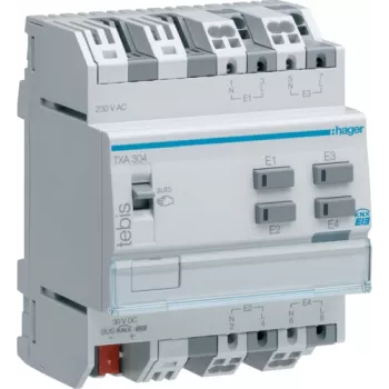 Módulo de E/S digital/analógico Hager TXA304 — entrada digital, 4 canales, 21–32 V DC, hasta 230 V, 50–60 Hz