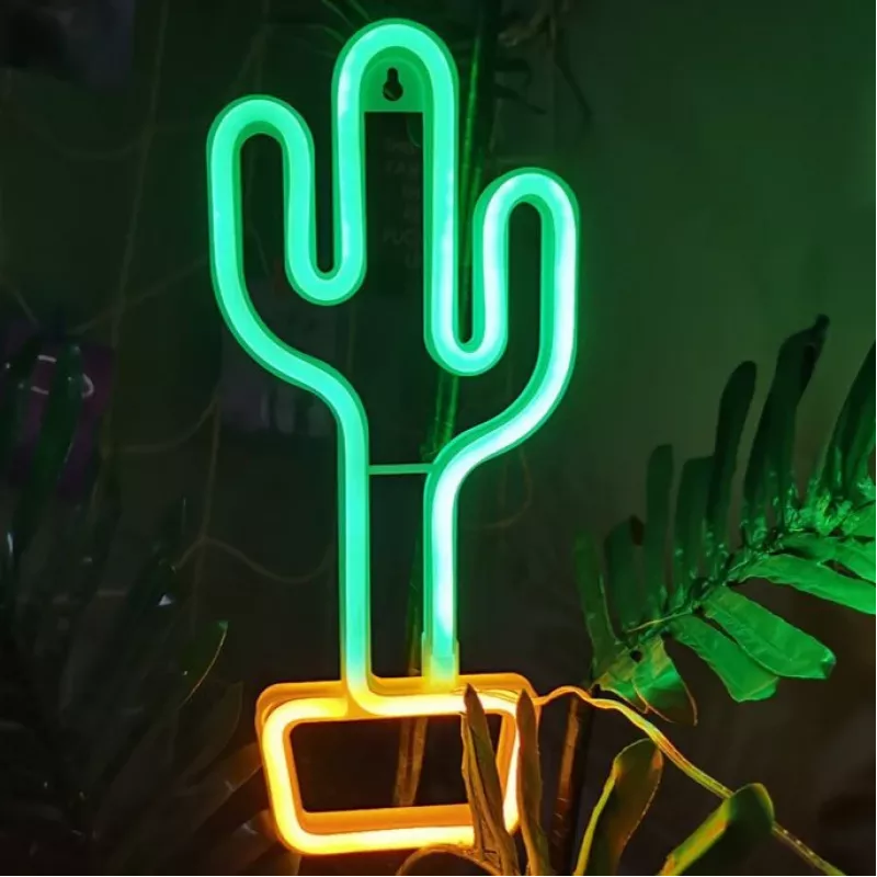 Luz de neón decorativa MANTA SNL07GNT cactus verde amarillo, letrero de neón