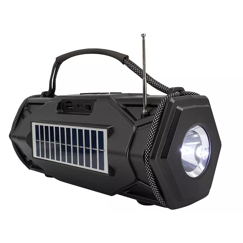 Tracer Explorer TRAGLO47616 altavoz Bluetooth portátil, TWS, Bluetooth 5.3, 15 W RMS, radio FM, linterna, panel solar, powerbank de 1800 mAh, microSD, negro