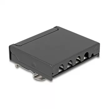 Patch panel DELOCK mini sobremesa RJ45 4 puertos Cat.6A apantallado negro, metal, 90×22×93 mm