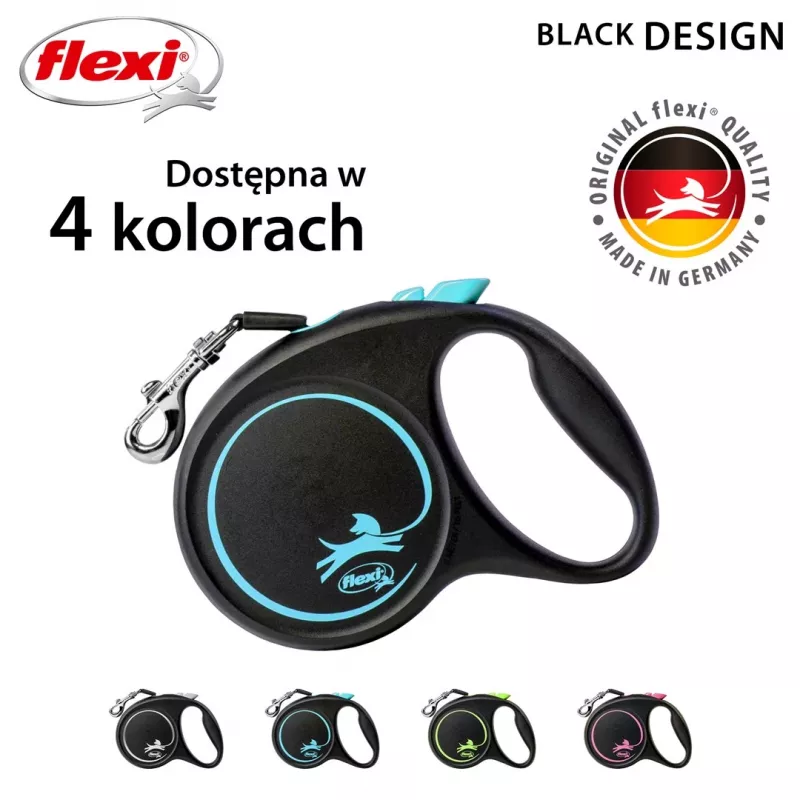 Correa retráctil flexi Black Design M — 5 m de longitud, con cinta, carga máxima 25 kg, empuñadura ergonómica