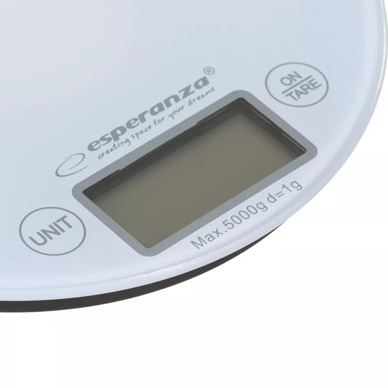 Báscula de cocina electrónica ESPERANZA EKS003W, capacidad 5 kg, precisión 1 g, vidrio templado, control táctil