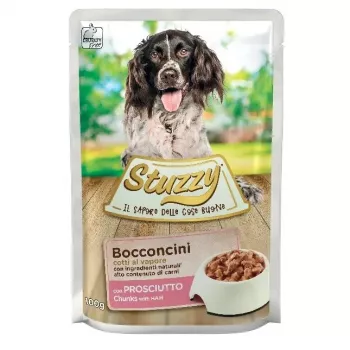 Alimento húmedo para perros STUZZY Pies Szynka Sos Saszetka 100 g — jamón en salsa, bolsa individual de 100 g