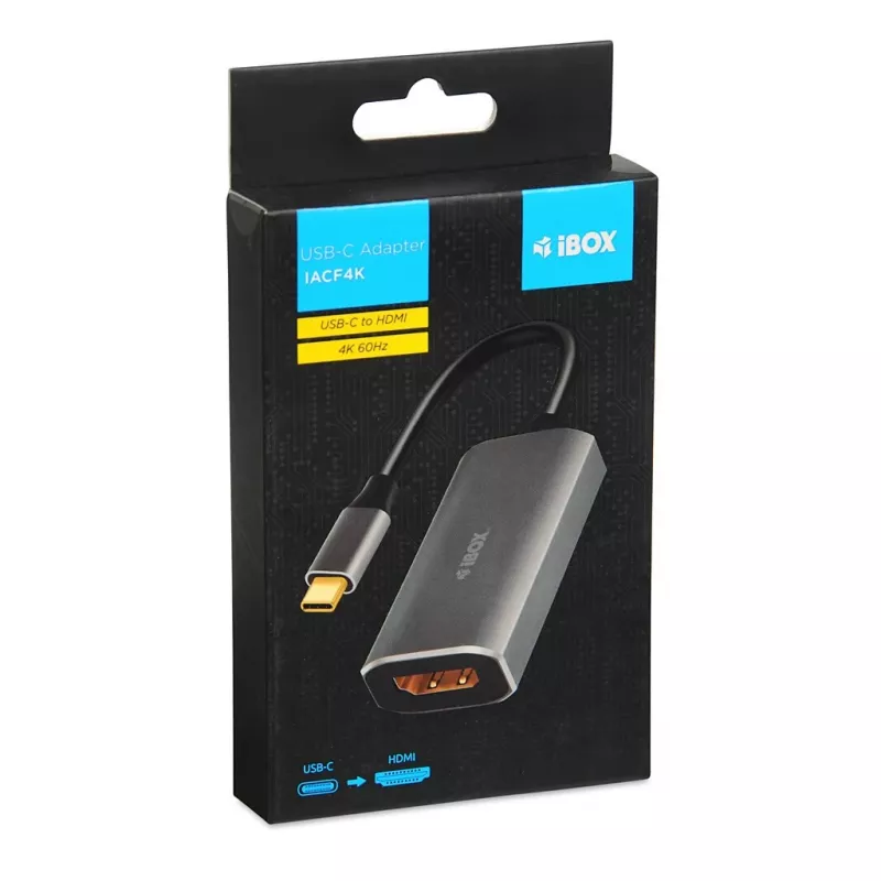 Cable adaptador IBOX USB-C a HDMI, modelo IACFAK, USB-C (conector macho) a HDMI (conector hembra), 4K 60 Hz, conector recto, plateado