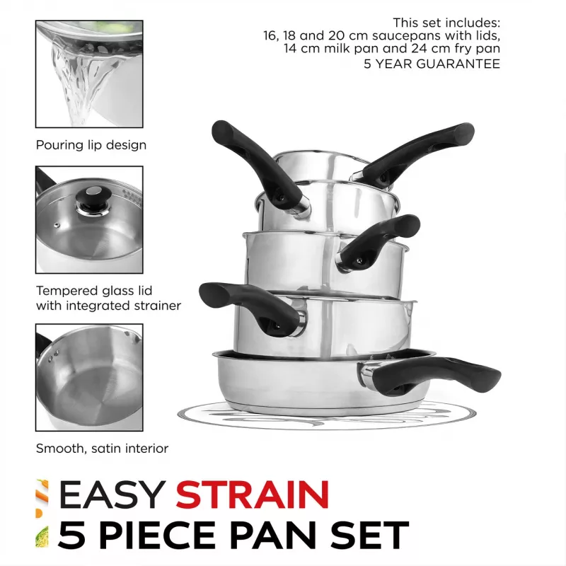 Juego de batería de cocina Russell Hobbs RH00543EU7 — 5 piezas, antiadherente, apto para lavavajillas
