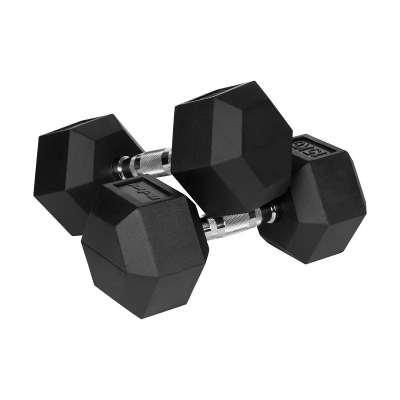 Mancuerna hexagonal Rebel Active con recubrimiento de goma 15 kg – mancuerna hexagonal individual, agarre compacto