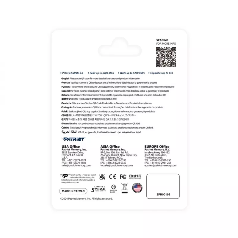 Unidad de estado sólido PATRIOT P400 V4 4 TB M.2 NVMe (4000 GB, M.2, Negro)
