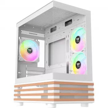 Caja de PC Micro Tower THERMALTAKE View 170 WS ARGB Snow — Micro ATX, blanca, 2x120mm lateral, 1x120mm trasero, fuente de alimentación abajo, compatible con 2,5 pulgadas/3,5 pulgadas